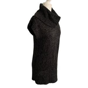 Nine West Women's Sweater Dress Large Black Turtle Neck Cap Sleeve Pullover Knit